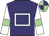 Purple body, white hollow box, white arms, light green armlets, light green cap, purple quartered