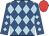 royal blue, light blue diamonds, red cap