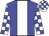 Big-blue body, white stripe, white arms, big-blue checked, white cap, big-blue checked