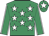 emerald green, white stars, white seams on emerald green sleeves, white star on emerald green cap