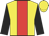 Yellow body, red stripe, black arms, yellow cap