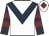 White, dark blue chevron, dark blue and maroon chevrons on sleeves, white cap, maroon diamond