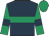 Dark blue, emerald green hoop, emerald green sleeves, dark blue armlets, emerald green cap
