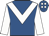 Royal blue, white chevron, white sleeves, royal blue cap, white spots
