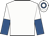 White, white and royal blue halved sleeves, white cap, royal blue hoop