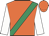Orange, emerald green sash, white sleeves, orange cap