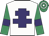 White, purple cross of lorraine, emerald green sleeves, purple armlet, emerald green & white hooped cap