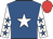 Royal blue, white star, white sleeves, royal blue stars, red cap