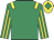 Emerald green, yellow epaulettes, striped sleeves, yellow cap, emerald green diamond