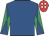 Royal blue, emerald green and royal blue diabolo on sleeves, red cap, white spots