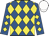 Royal blue and yellow diamonds, white cap