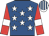 Royal blue, white stars, red sleeves, white armlets, white and royal blue striped cap