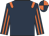 Dark blue, orange epaulets, striped sleeves, quartered cap