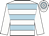 White and light blue hoops, white sleeves, hooped cap