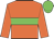 Orange body, green hoop, orange arms, green cap