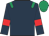 Dark blue, emerald green epaulets, dark blue sleeves, red armlets, emerald green cap