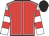 Red, white seams, white and red hooped sleeves, black cap