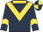 Dark blue, gold chevron, dark blue sleeves, gold chevron, collar, quartered cap