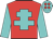 Red, turquoise cross of lorraine and sleeves, red spots on turquoise cap