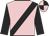 Pink, black sash and sleeves, pink and black quartered cap