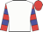 White, red sleeves, blue hoops, red cap
