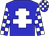 blue, white cross of lorraine, white checks on sleeves and cap
