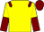 Yellow, maroon epaulets, halved sleeves, maroon cap
