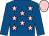 Royal blue, pink stars, royal blue sleeves, pink cap