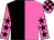 Black and hot pink halved vertically, hot pink sleeves, black stars, checked cap