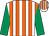 White & orange stripes, emerald green sleeves, white & orange striped cap