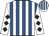 White and royal blue stripes, white sleeves, black diamonds