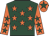 Dark green, orange stars, orange sleeves, dark green stars, orange cap, dark green star