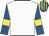 White, royal blue sleeves, yellow armlets, striped cap