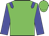 Green body, blue epaulettes, blue arms, green cap