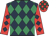 Dark blue and emerald green diamonds, red sleeves, dark blue diamonds, red and dark green check cap
