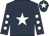 Dark blue, white star, dark blue sleeves, white spots, dark blue cap, white star