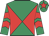 Emerald green and red diabolo, chevrons on sleeves, emerald green cap, red star