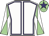 White, purple seams, white and light green diabolo on sleeves, light green cap, purple star