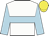 White, light blue hoop, light blue sleeves, yellow cap
