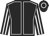 black, white seams, striped sleeves, white hoop on black cap