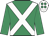 Emerald green, white cross belts, white cap, emerald green spots