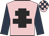 Pink, black cross of lorraine, dark blue sleeves, pink and dark blue check cap
