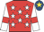 Red, white stars, white sleeves, red armlet, royal blue cap, yellow star
