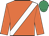 Orange, white sash, emerald green cap