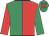 Red & emerald green halved, emerald green cap, red spots