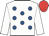 White, royal blue spots, white sleeves, red cap