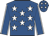 Royal blue, white stars, white seams on sleeves, royal blue cap, white stars