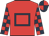 Red, dark blue hollow box, check sleeves, quartered cap