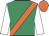 Emerald green, orange sash, white sleeves, orange cap