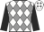 White & grey diamonds, black sleeves, white cap, grey diamonds